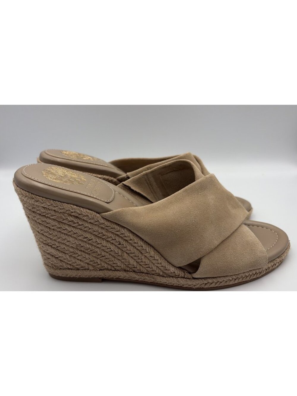 Vince Camuto Fisella Espadrille Wedge Sandals 9.5M Tortilla Suede Tan NEW